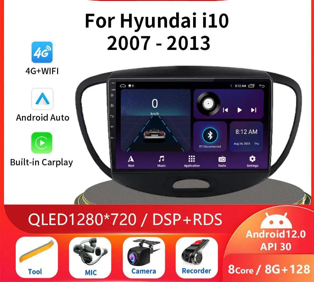 Poste Android13//4G-64//Hyundai I10 2007-2013/Carplay-Android Auto | Autoradio | Android 14 | Écran Tactile | Bluetooth | GPS