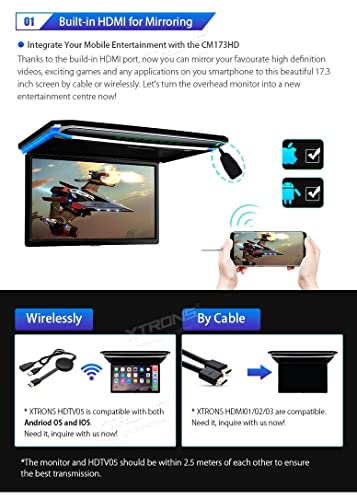 Écran TFT 17.3" Full HD 1080P – Lecteur de Toit Voiture avec Casque IR Noir