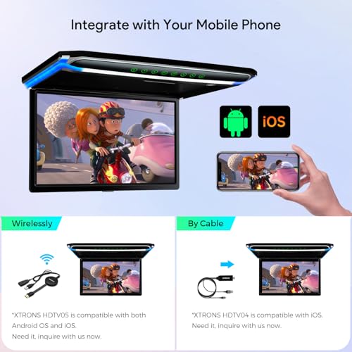Écran TFT 17.3" Full HD 1080P – Lecteur de Toit Voiture avec Casque IR Noir