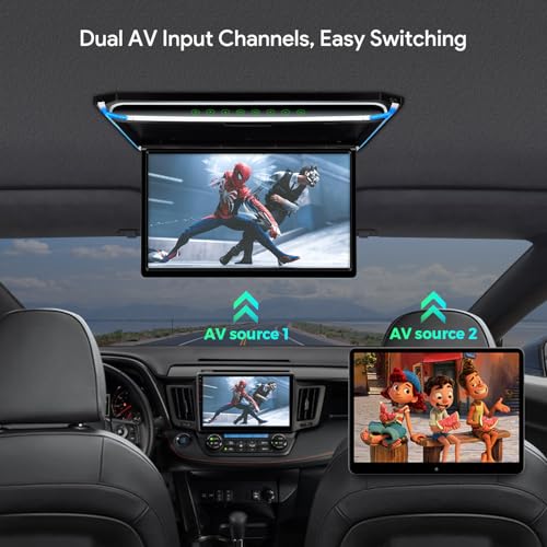 Écran TFT 17.3" Full HD 1080P – Lecteur de Toit Voiture avec Casque IR Noir