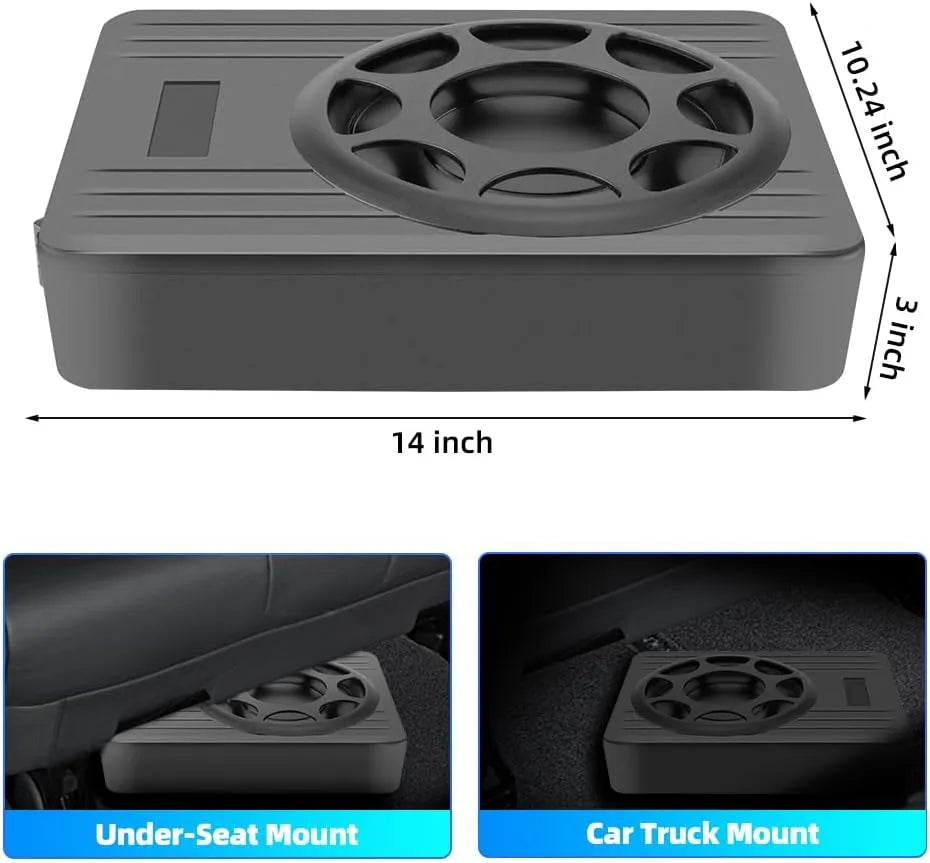 Junsun Caisson de basses de voiture 10" 800 W avec amplificateur intégré, 220 W RMS, 20 Hz-150 Hz, fin sous le siège, entrée haute/basse, parfait pour les voitures/camions, modèle 2025 (kit de fil de montage inclus)