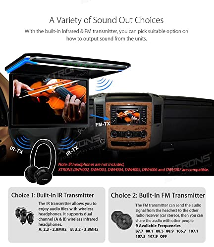 Écran TFT 17.3" Full HD 1080P – Lecteur de Toit Voiture avec Casque IR Noir