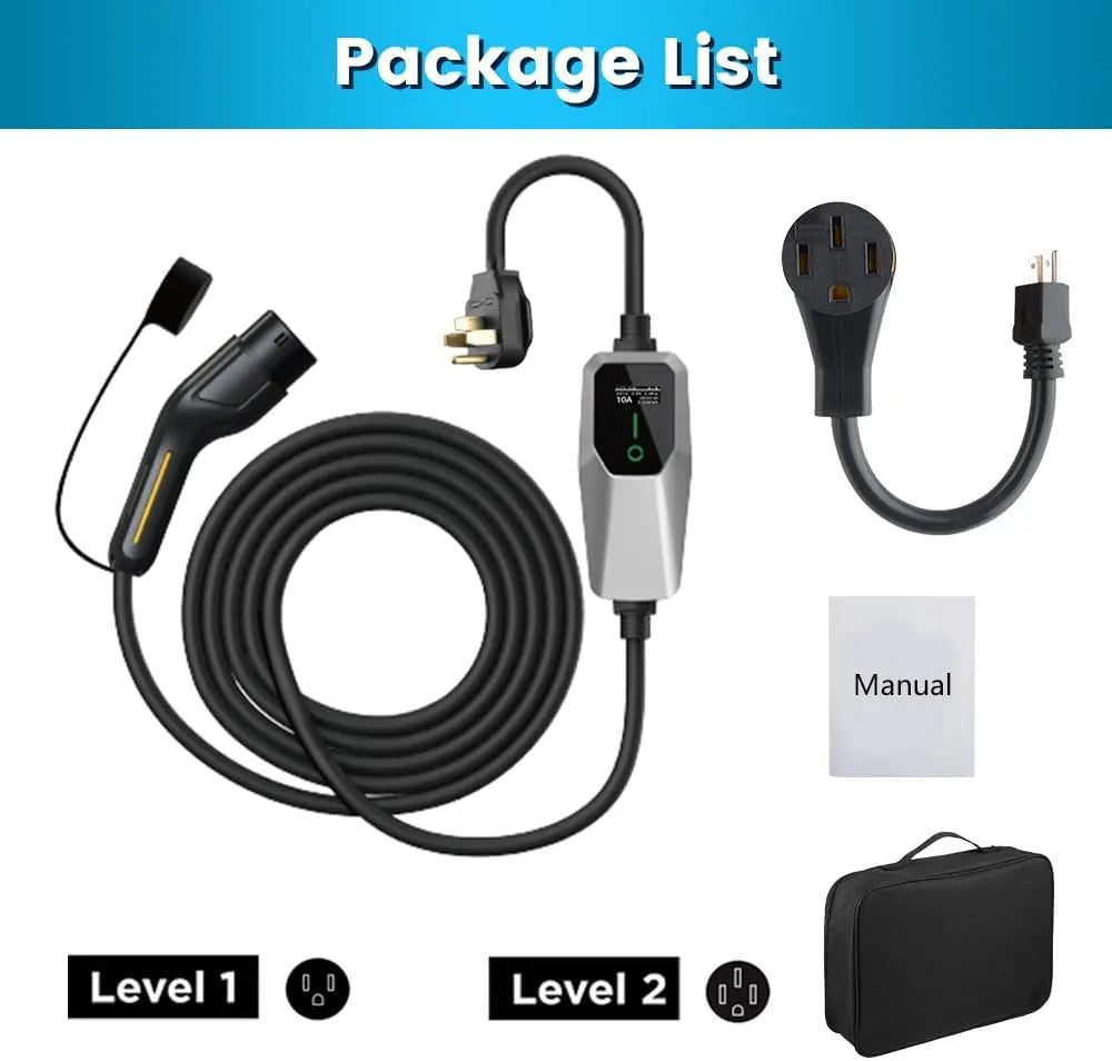 Chargeur EV portable 240 V 32 A (7,68 kW) avec câble de 26 pieds, fiches NEMA 14-50 et 5-15, station de charge SAE-J1772 niveaux 1 et 2