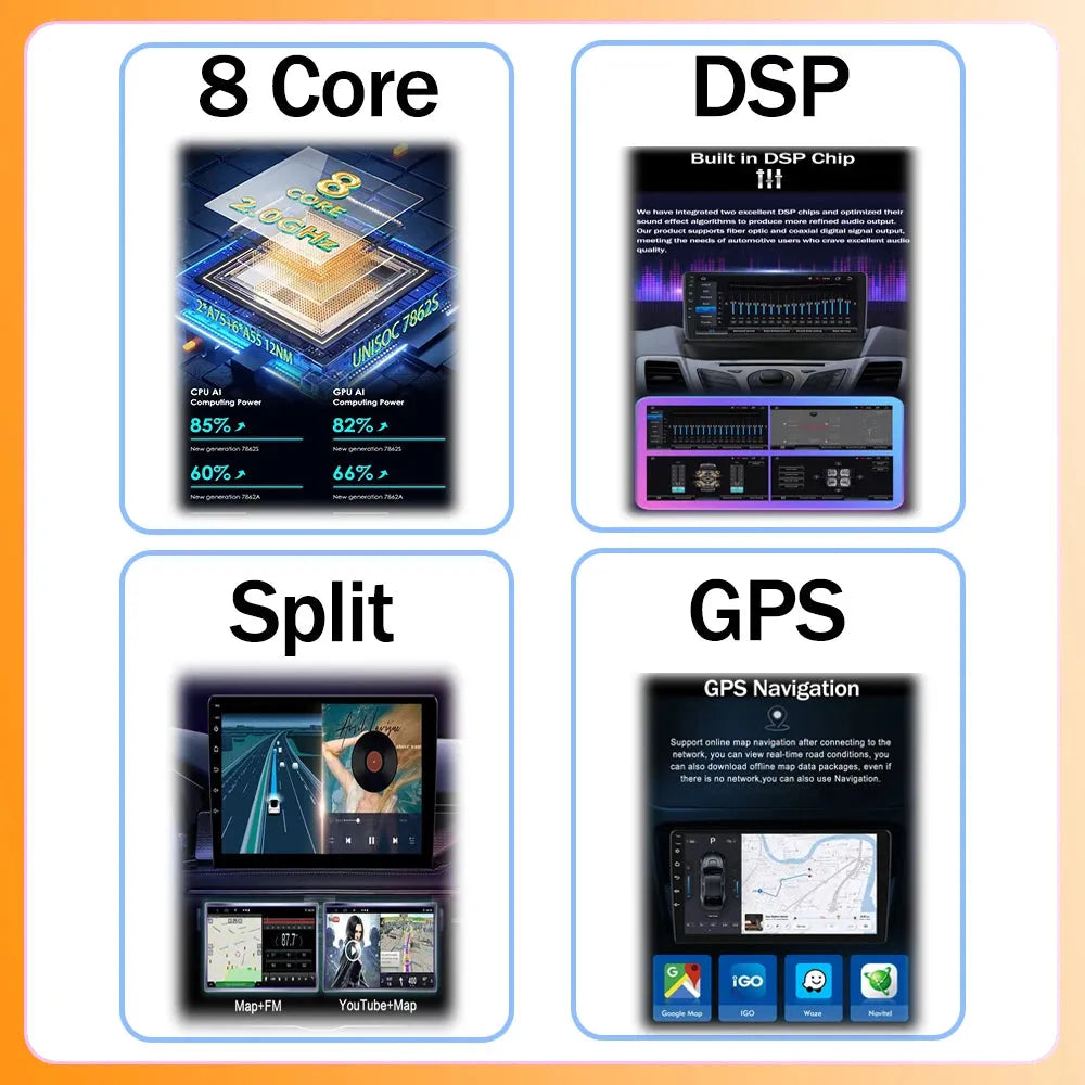 Poste Android Honda Accord 8 2008-2012 4G Double Record Caméra 4G/64 Carplay | Autoradio | Android 14 | Écran Tactile | Bluetooth | GPS