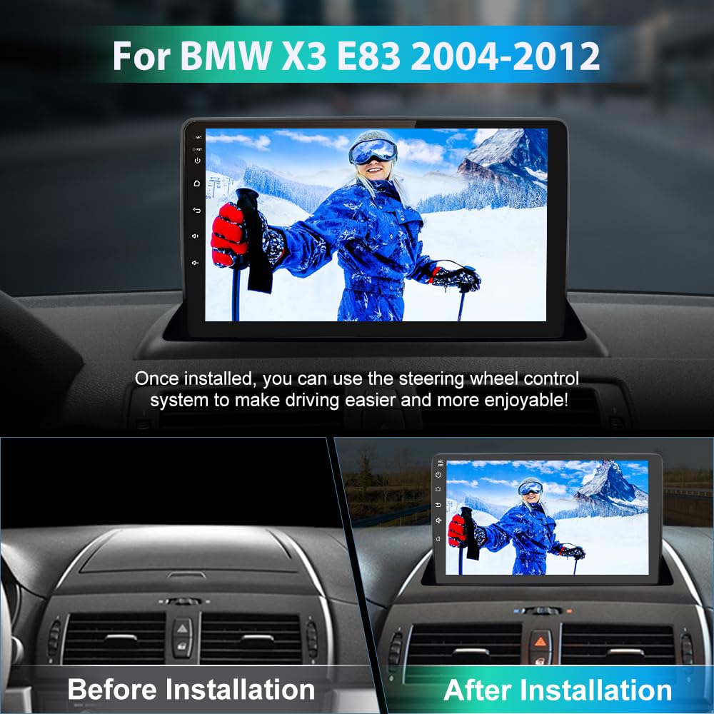 Mise à niveau stéréo de voiture Android pour BMW X3 E83 (2004-2012) – Radio à écran tactile avec CarPlay sans fil, Android Auto, Bluetooth, WiFi, navigation GPS