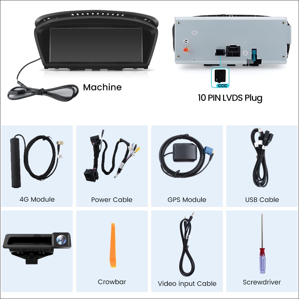 Autoradio Android pour BMW Série 3/5 E60 E90 E93, Écran 8.8", CarPlay/Android Auto, Caméra de Recul, Mise à Niveau 2004-2008 CCC.