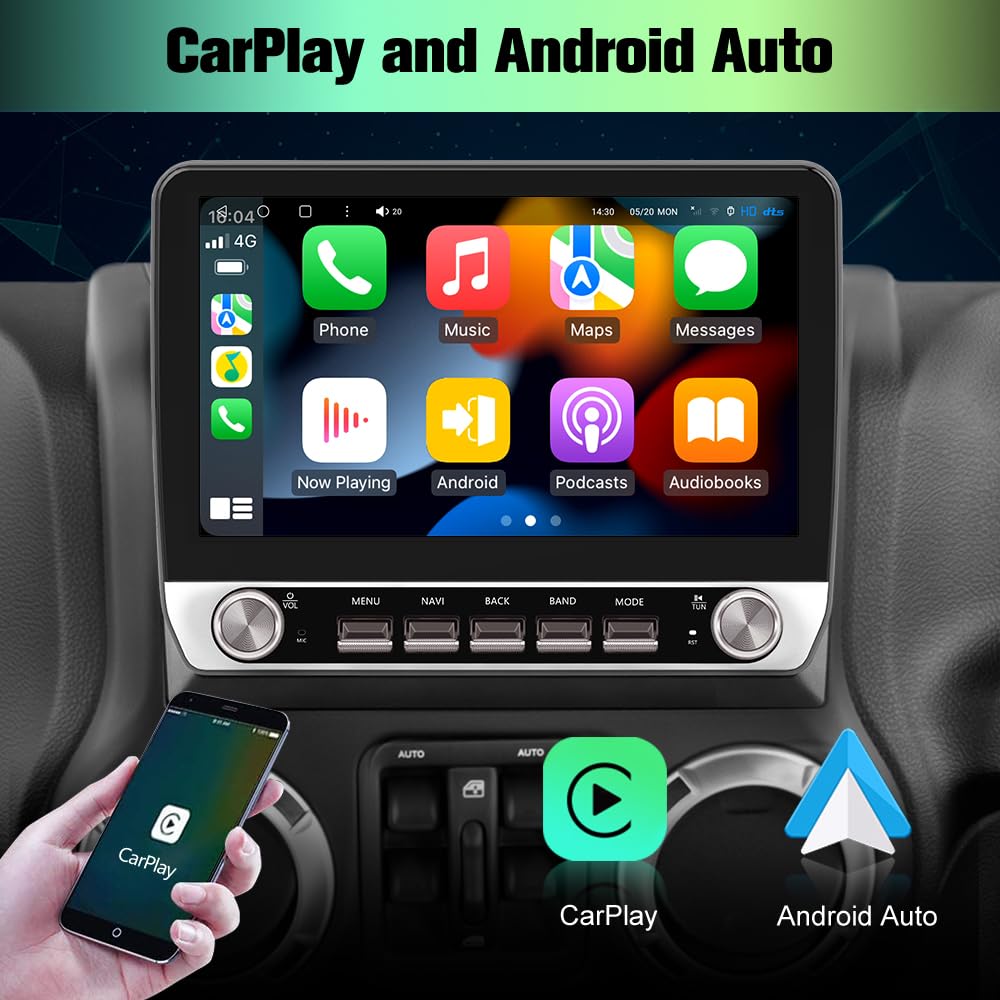 Autoradio stéréo 2 Go + 64 Go mise à niveau pour Jeep Wrangler JK 2007-2018, Dodge Ram 1500/2500 2009-2012, Grand Cherokee avec CarPlay