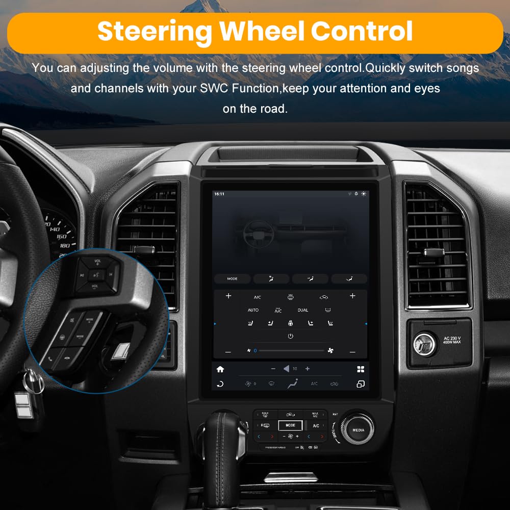 Autoradio 4+64G 12,1" pour Ford F150 2015-2021, Android 13, CarPlay sans fil, Android Auto, DSP, Bluetooth, Navigation GPS