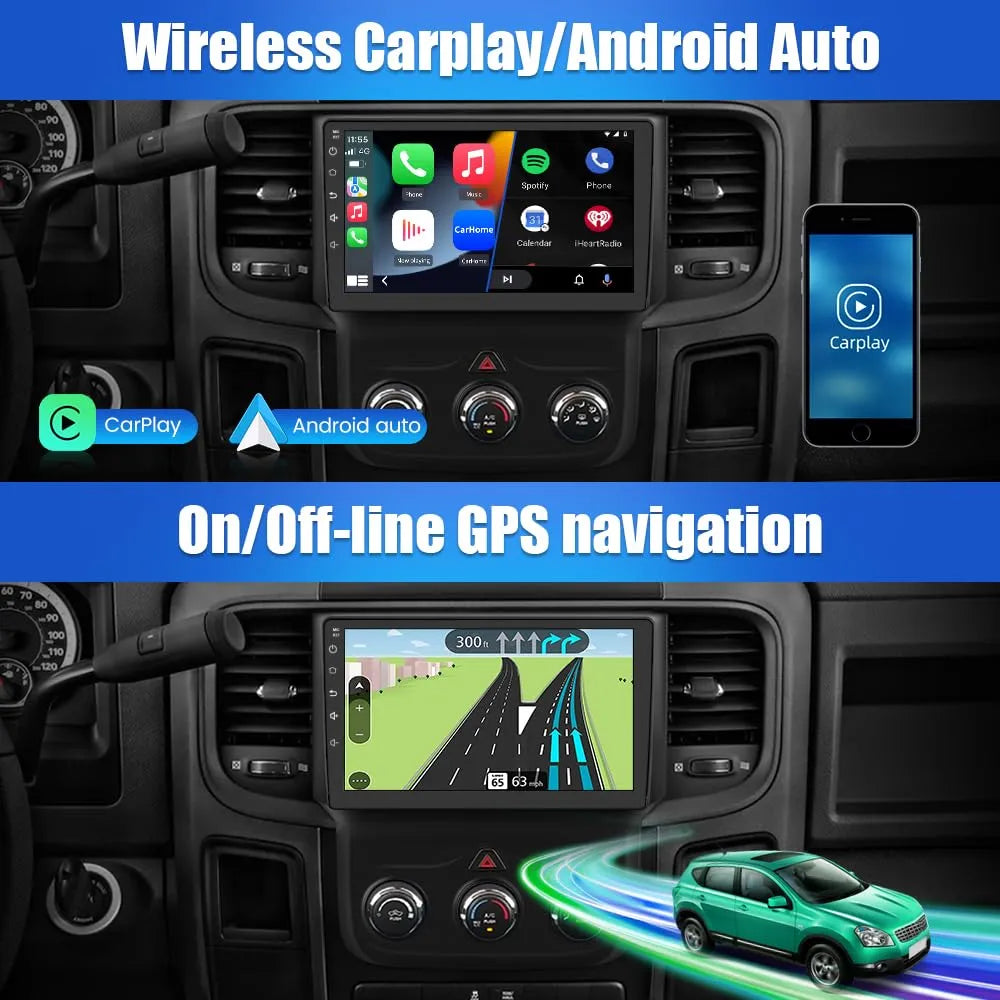 Autoradio 9" pour Dodge Ram 2013-2019 1500/2500/3500, CarPlay/Android Auto intégré, 2G RAM, 64G ROM, DSP, Bluetooth, GPS, FM, WiFi