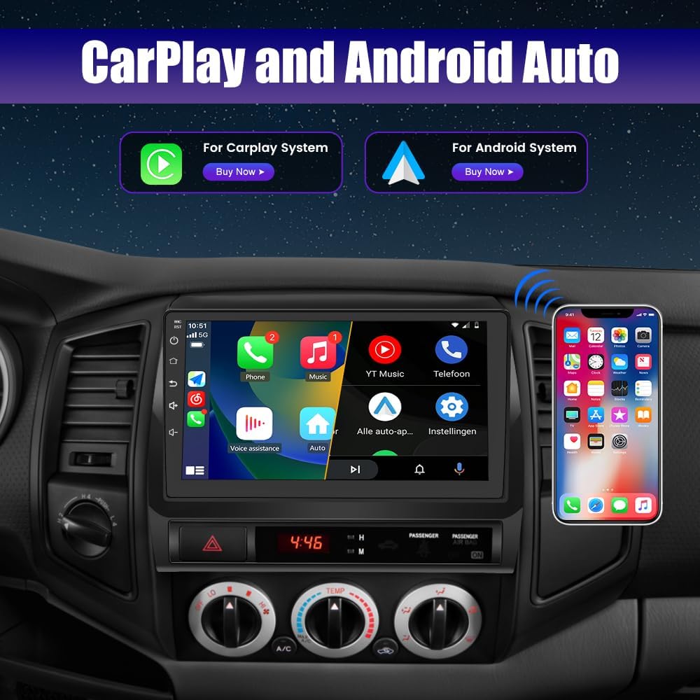 Autoradio Toyota Tacoma (2005-2015), Android 5G WiFi, CarPlay, Android Auto, AM/FM, Bluetooth