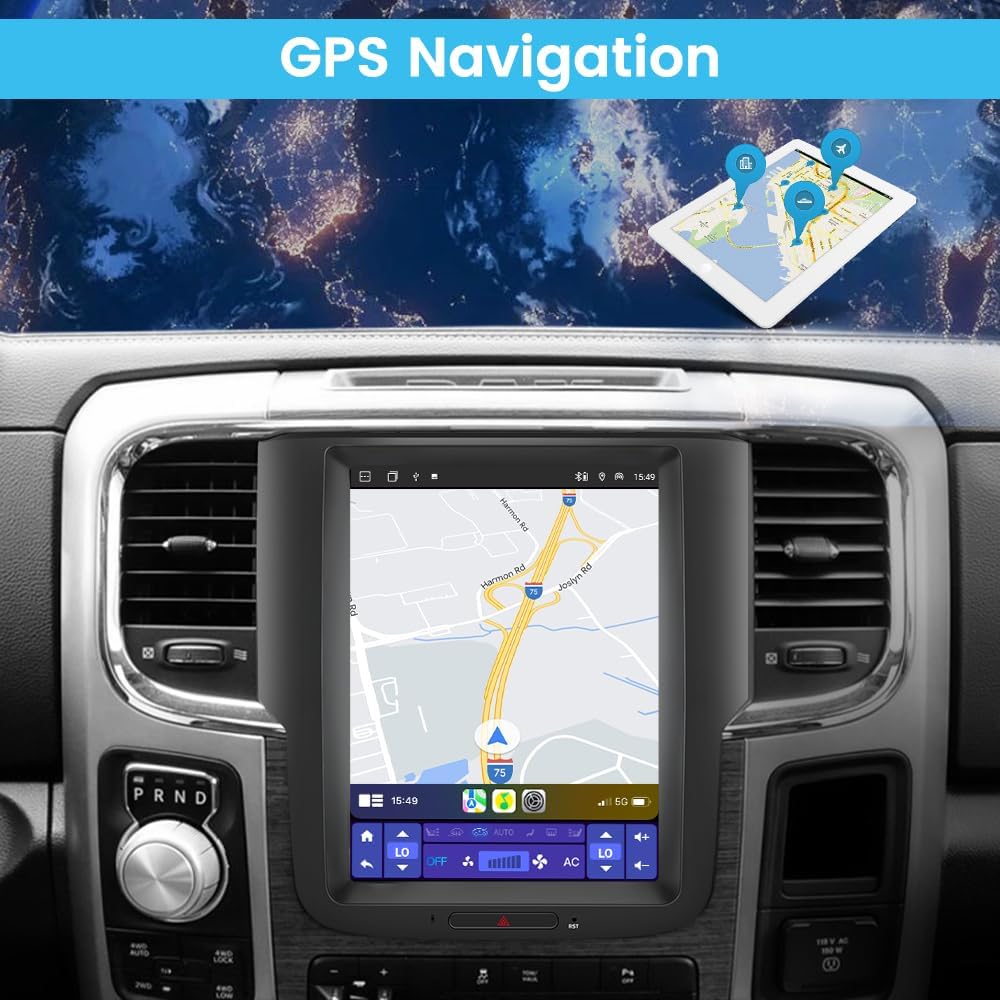 Système Stéréo Android 13 pour Dodge Ram 2013-2018 1500/2500/3500, Écran 10.4" T Style, Compatible CarPlay & Android Auto