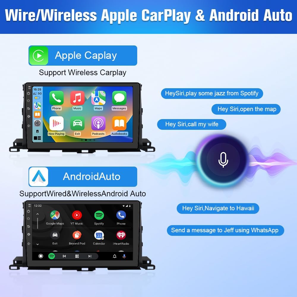 Autoradio Toyota Highlander 2014-2019 : Carplay/Android Auto intégré, 4G RAM, 64G ROM, WiFi, GPS, BT, DSP 48-EQ, SWC, radio AM/FM