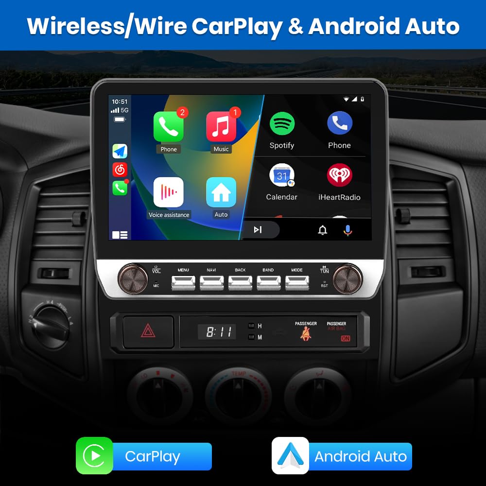 Autoradio Android 10" pour Toyota Tacoma 2005-2015, 2 Go de RAM, 64 Go de ROM, CarPlay/Android Auto, Bluetooth, WiFi, GPS, FM/AM, sans caméra
