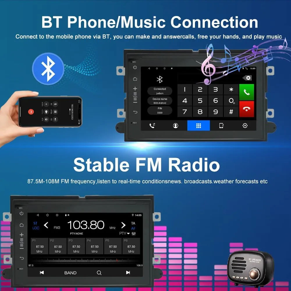 Autoradio 7 pouces 2 + 64 Go pour Ford Série F et plus : Carplay, Android Auto, DSP, Bluetooth, GPS, WiFi, caméra de recul - Compatible avec F150, F250, F350, Fusion, Edge, Explorer, Taurus, Freestar, Expedition