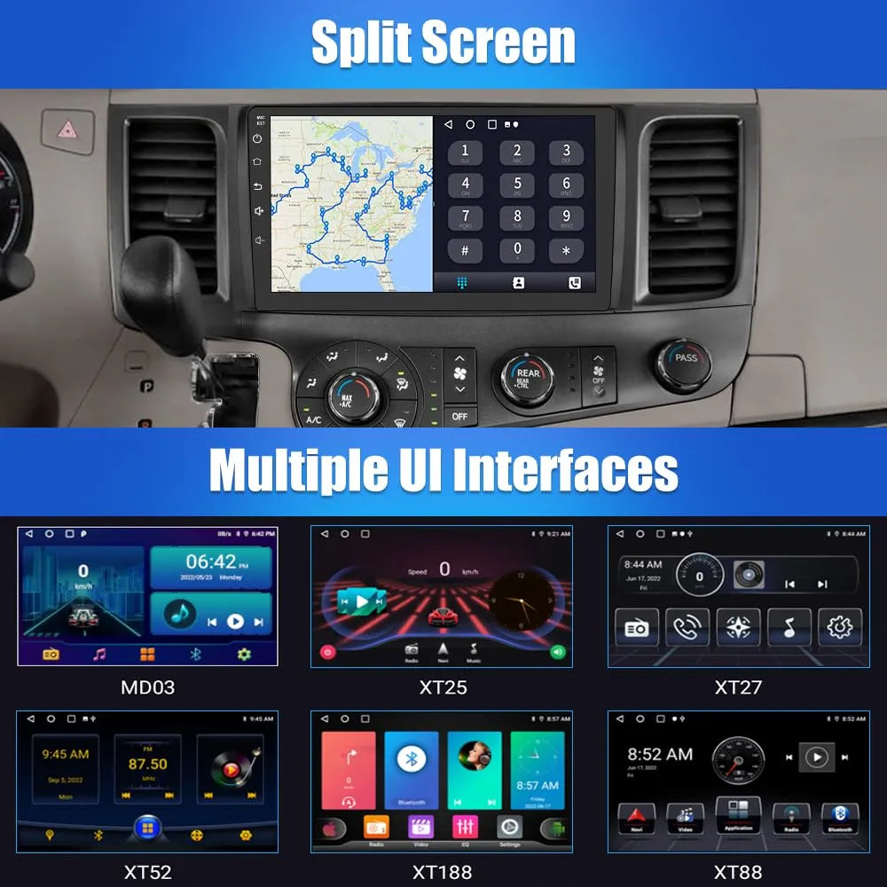 Autoradio Android 13 pour Toyota Sienna 2004-2010 : CarPlay sans fil, Android Auto, 2G+32G, SWC, WiFi, GPS, DSP, Bluetooth, FM