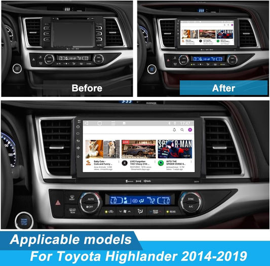 Autoradio Android 13 pour Toyota Highlander 2014-2019 : écran tactile 10", 4G+64G, Apple CarPlay et Android Auto sans fil, GPS, Bluetooth