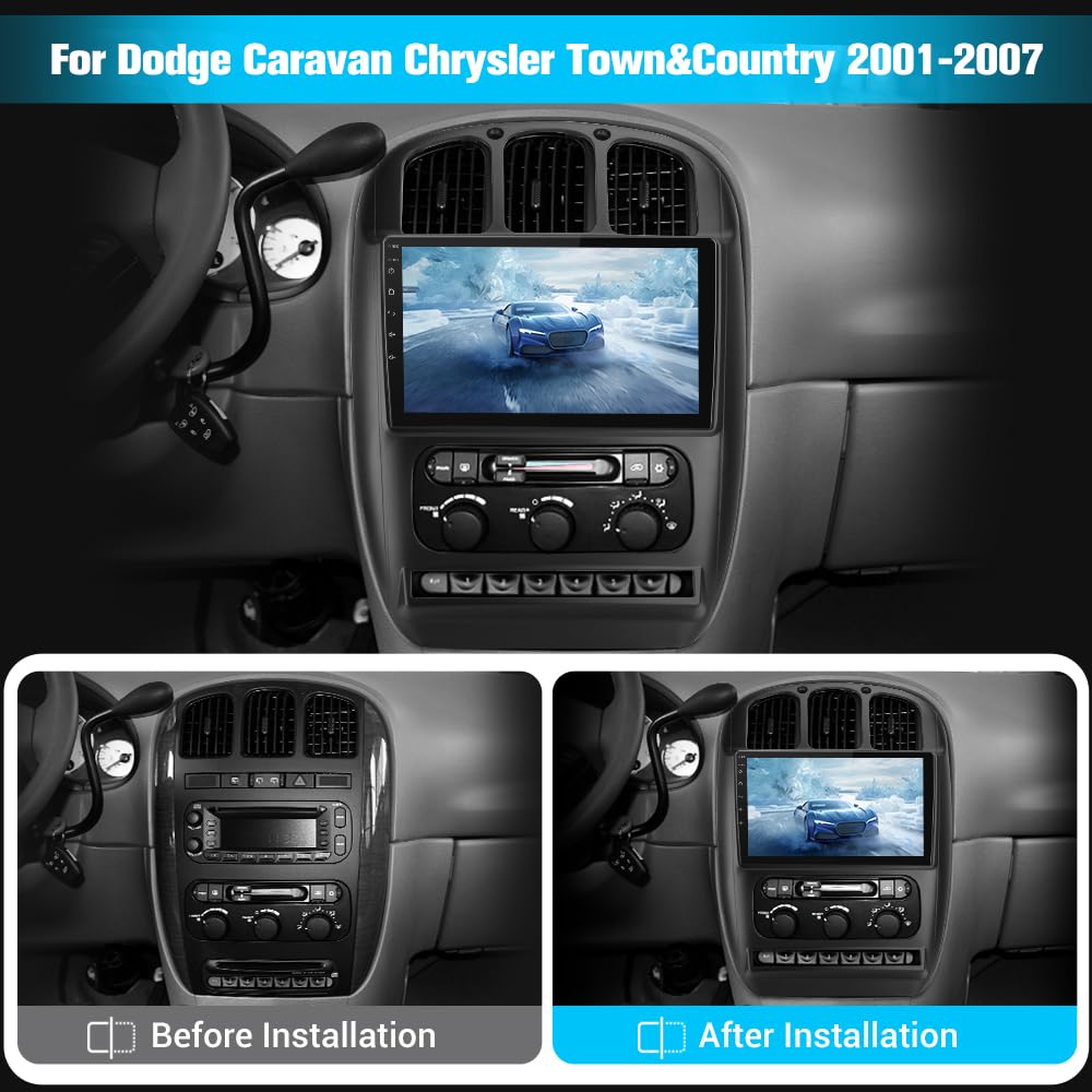 Autoradio 10,1" pour Dodge Caravan/Chrysler Town & Country (2001-2007), 2+64 Go, Android 12, CarPlay, Android Auto, Bluetooth, DSP, navigation GPS