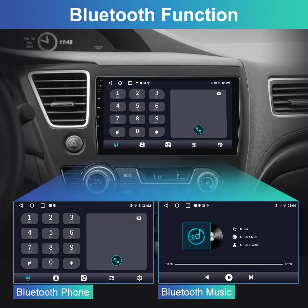 Autoradio Honda Civic 2013-2015 Android 12 : écran tactile, CarPlay, Android Auto, GPS, commande de direction, 2G+32G, radio multimédia, miroir d'écran.