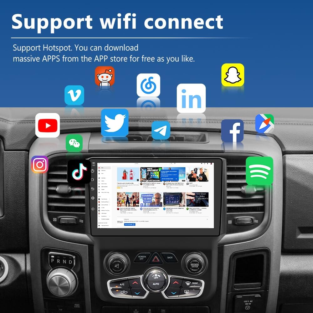 Autoradio Android 12.0 pour Dodge Ram 1500-3500 (2013-2018) Auto AC, écran tactile 9", 2+64 Go, CarPlay sans fil/Android Auto, Bluetooth/GPS/WiFi