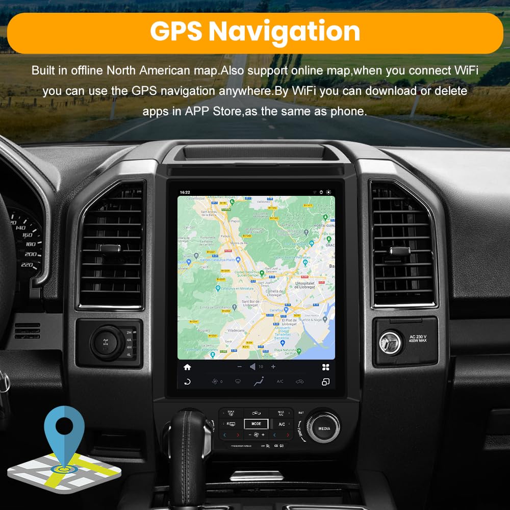 Autoradio 4+64G 12,1" pour Ford F150 2015-2021, Android 13, CarPlay sans fil, Android Auto, DSP, Bluetooth, Navigation GPS