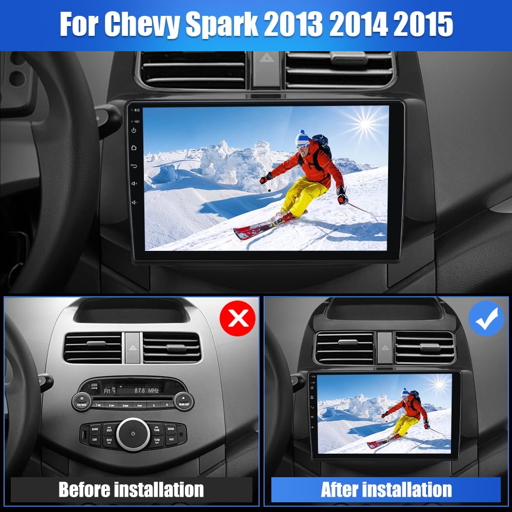 Autoradio Chevrolet Spark 2013-2015 : écran tactile Android 12 de 9", Android Auto/CarPlay sans fil, 2G+32G, SWC, WiFi, GPS, DSP, Bluetooth