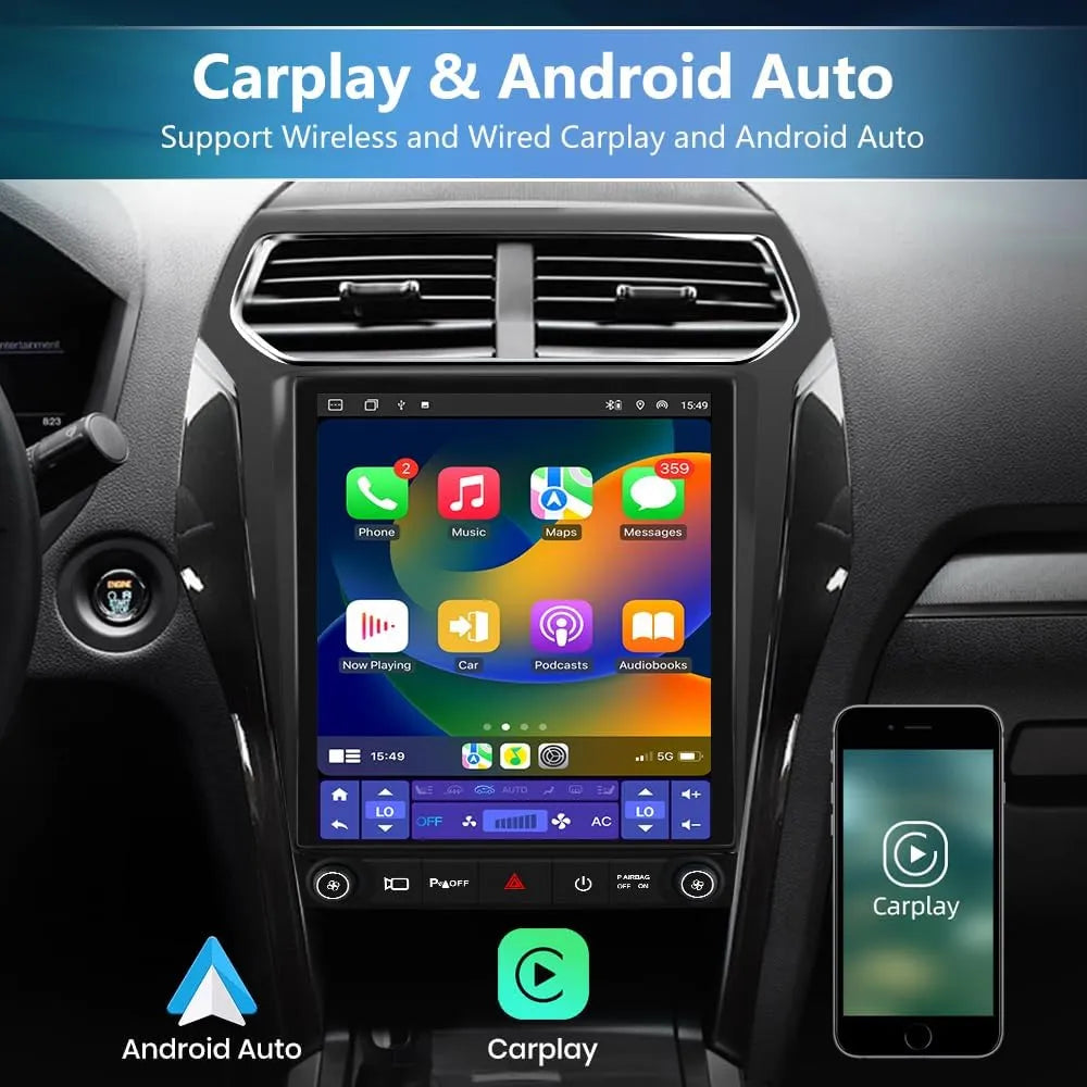 Autoradio Android 13 à 8 cœurs pour Ford Explorer 2011-2019, écran tactile 12,1" avec CarPlay sans fil, Android Auto, DSP, Bluetooth, navigation GPS