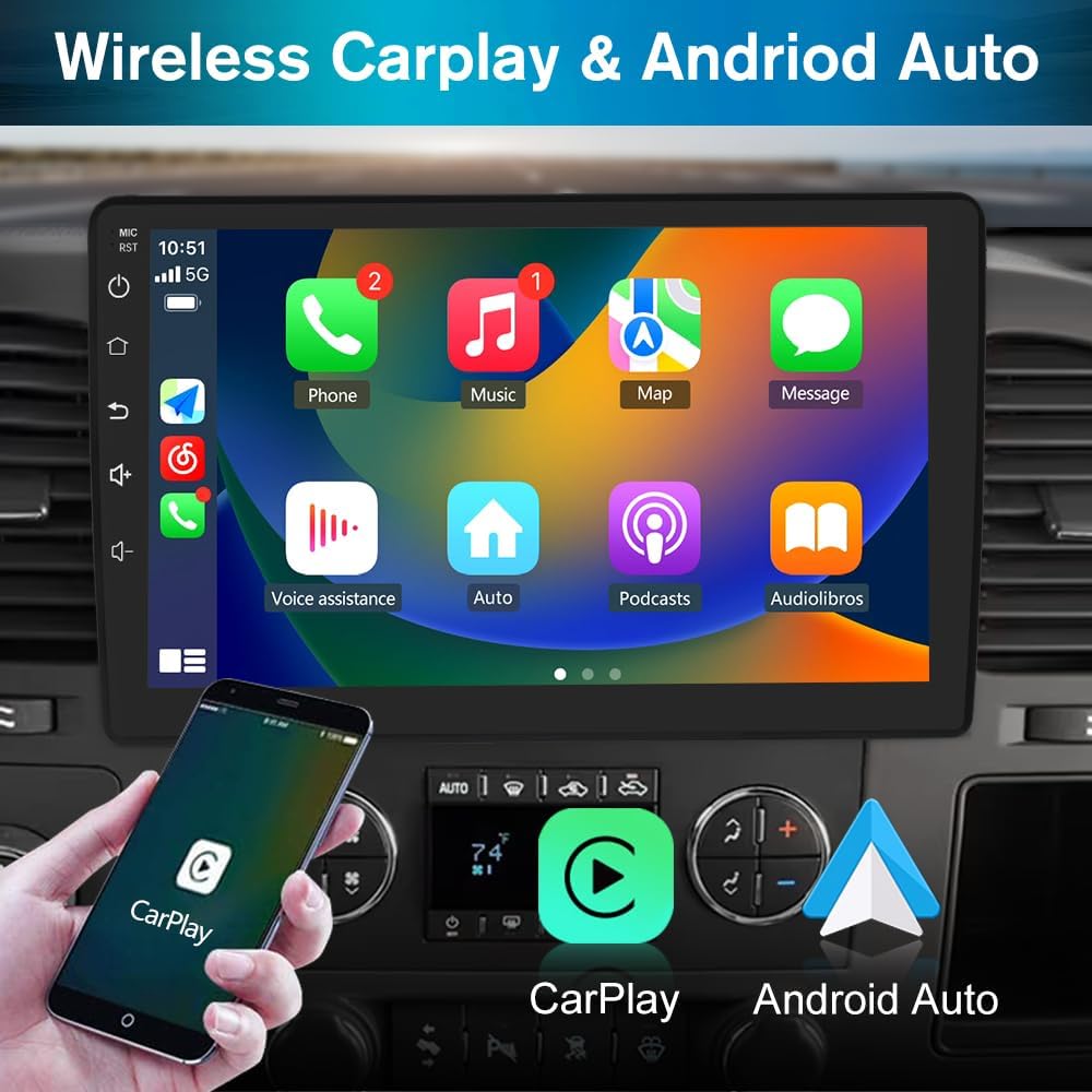 Autoradio Stéréo 2+64GB pour Chevrolet Chevrolet Silverado 2007-2013 Tahoe Equinox GMC Sierra Yukon avec CarPlay et Android Auto
