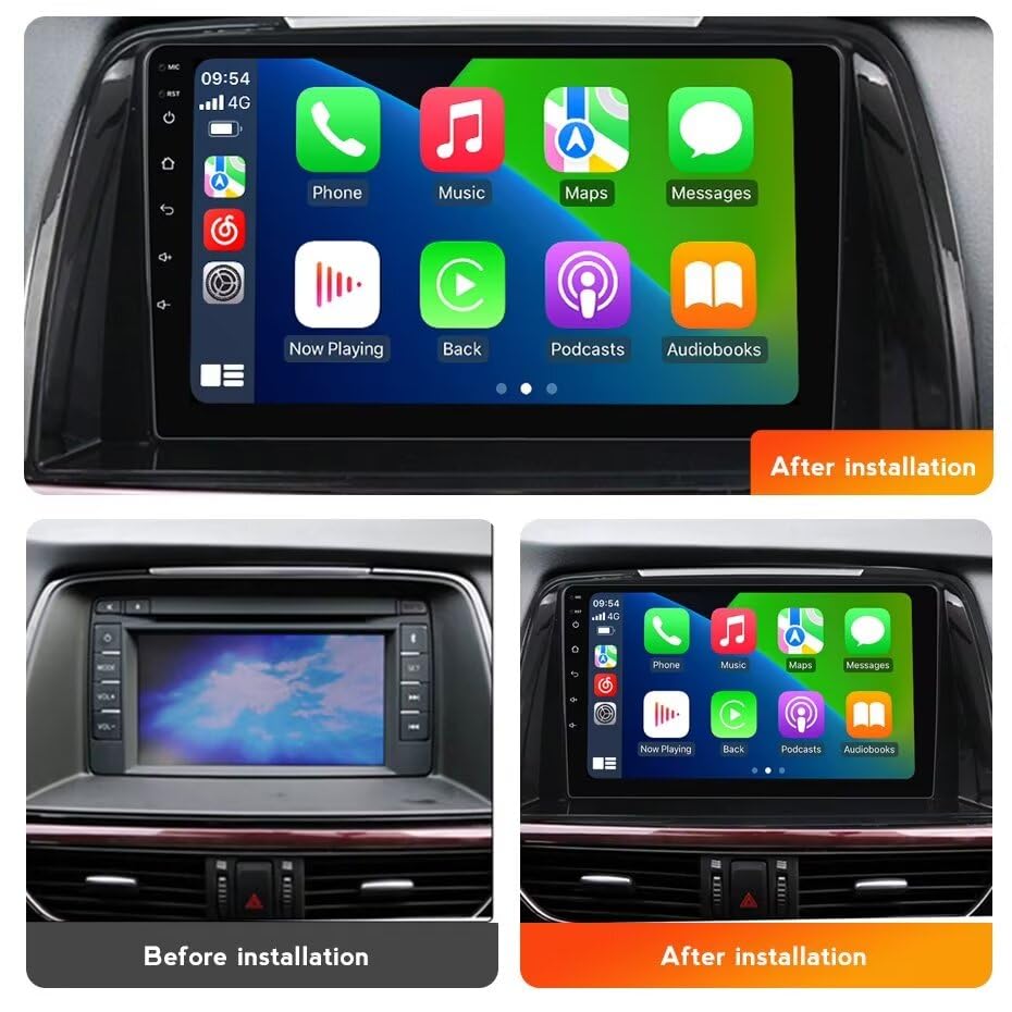 Mazda 6 III GL GJ 2012-2017 Mise à niveau écran tactile IPS 9" avec GPS, 2 + 32 Go, Car-Play, Android Auto, SWC, vue arrière, kit de tableau de bord