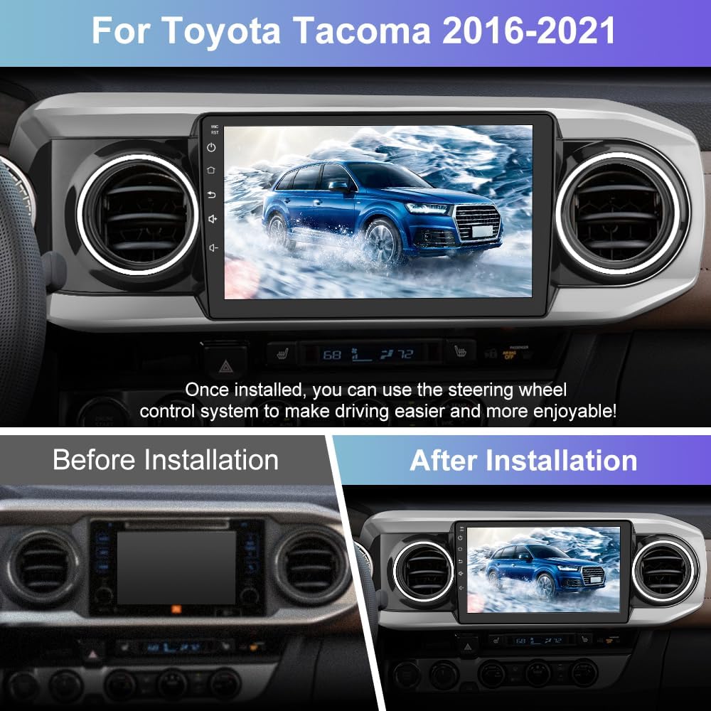 Autoradio stéréo Toyota Tacoma 2016-2021 : unité principale à écran tactile Android 12 avec Android Auto filaire, Bluetooth, navigation GPS