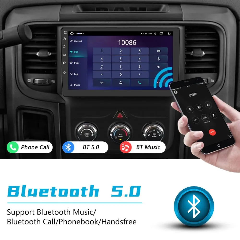 Stéréo de voiture 4 Go + 64 Go 9" pour Dodge Ram 2013-2019 1500/2500/3500, CarPlay/Android Auto intégré, DSP, BT, GPS, FM, WiFi, caméra gratuite, manuel AC