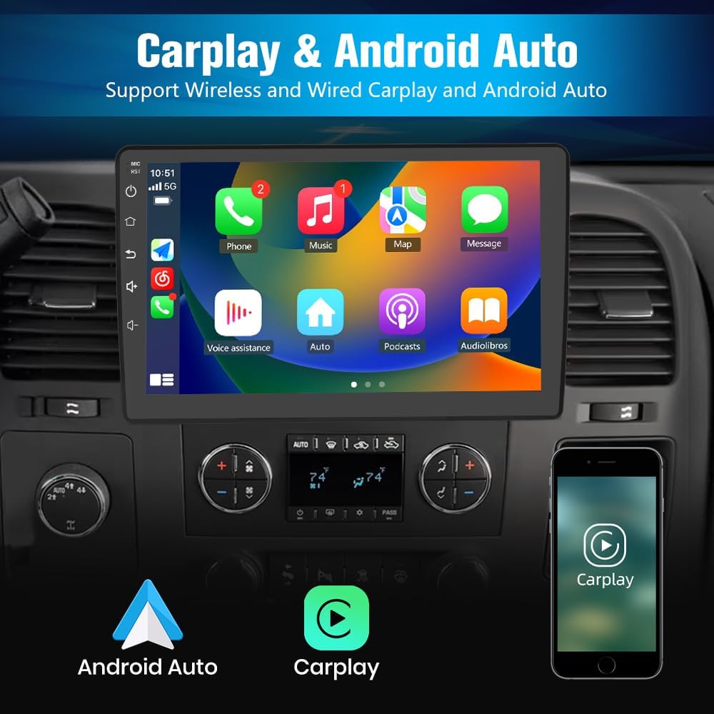 Stéréo de voiture Qualcomm 4+64 Go pour Chevrolet Silverado 2007-2013, Tahoe, Equinox, GMC Sierra, Yukon - Android 13, CarPlay, Android Auto, Bluetooth 5.0