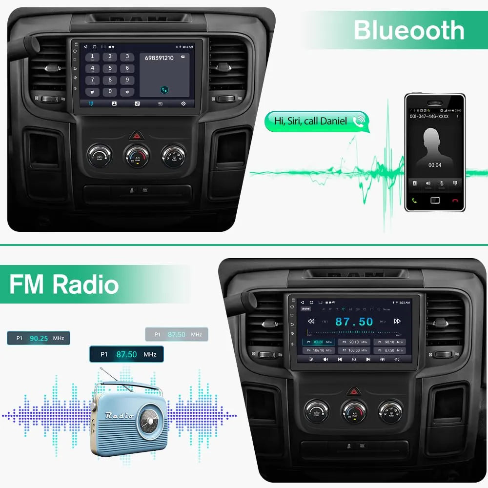 Autoradio Android 13 4G+64G pour Dodge RAM 1500-3500 (2013-2018) avec CarPlay, Android Auto, Bluetooth, GPS, WiFi, processeur Qualcomm