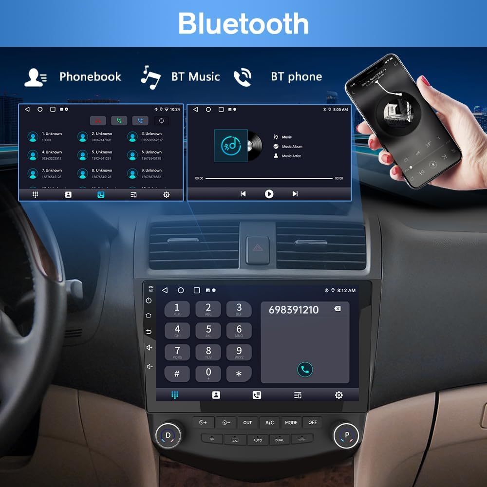 Autoradio stéréo 10" Android 12 avec écran tactile, CarPlay et Android Auto pour Honda Accord 7e génération (2003-2007)