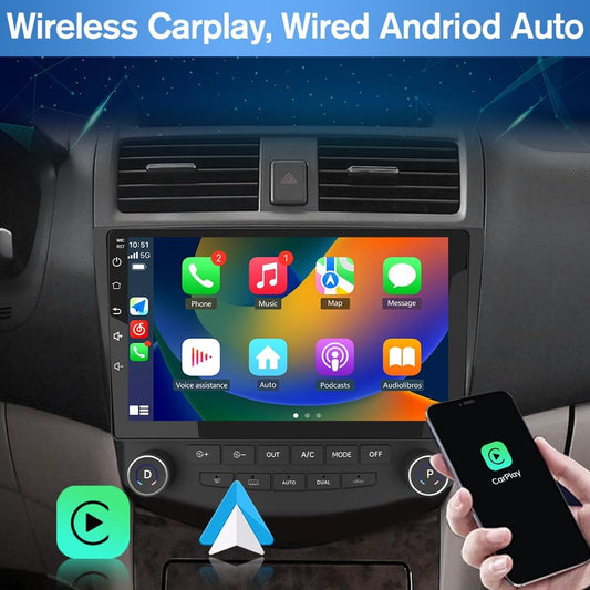 Autoradio stéréo 10" Android 12 avec écran tactile, CarPlay et Android Auto pour Honda Accord 7e génération (2003-2007)