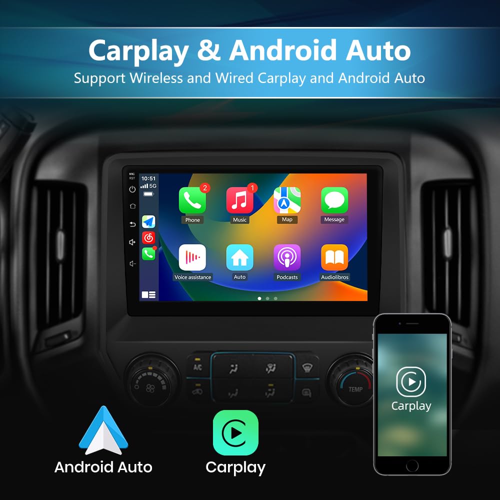 Autoradio Android pour Chevrolet Silverado/GMC Sierra 2014-2018 avec caméra de recul, CarPlay et Android Auto