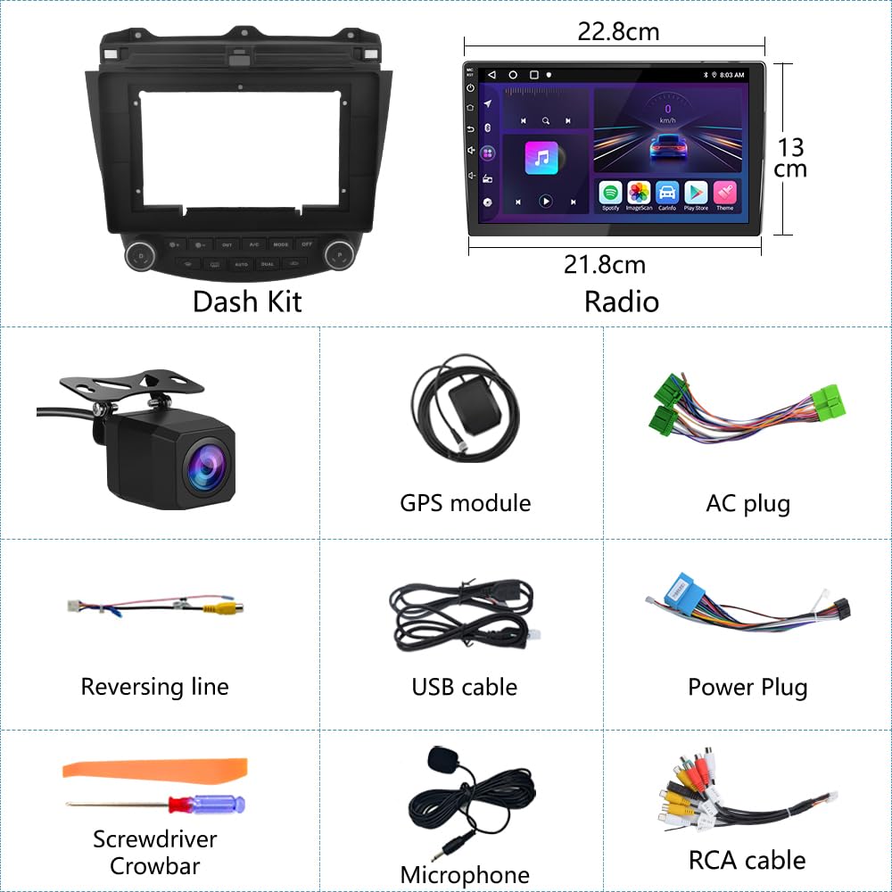 Autoradio Stéréo 10" Tactile 2+64GB pour Honda Accord 7ème Gén. 2003-2007 avec CarPlay et Android Auto