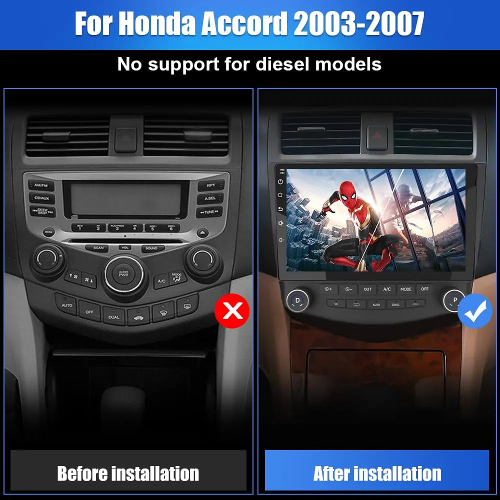 Stéréo de voiture Android 10" pour Honda Accord 7e génération (2003-2007), 2 Go de RAM, 64 Go de ROM, CarPlay/Android Auto, Bluetooth, WiFi, GPS, FM/AM, caméra de recul AHD incluse