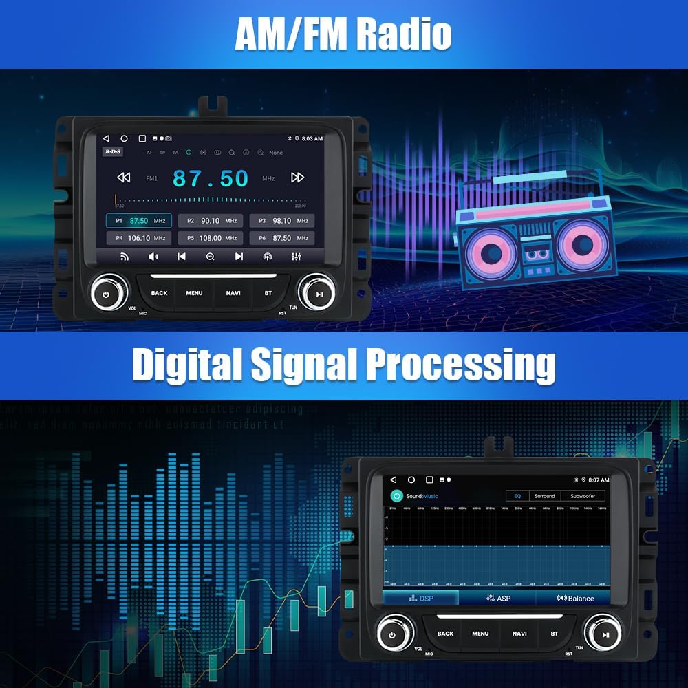 Autoradio Android 13 pour Dodge RAM 2013-2019 : stéréo à écran tactile 7" avec Carplay/Android Auto, GPS, WiFi, Bluetooth, FM/AM, DSP, SWC, caméra de recul