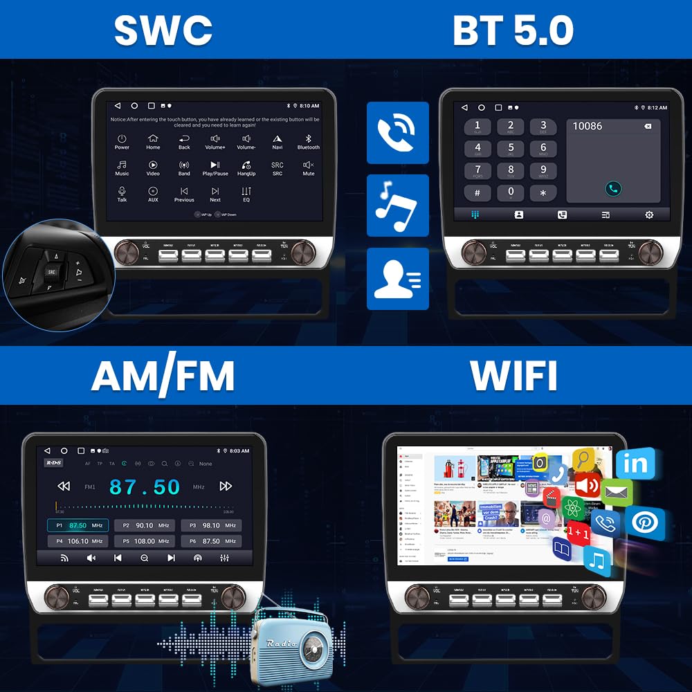 Autoradio Android 10" pour Toyota Tacoma 2005-2015, 2 Go de RAM, 64 Go de ROM, CarPlay/Android Auto, Bluetooth, WiFi, GPS, FM/AM, sans caméra