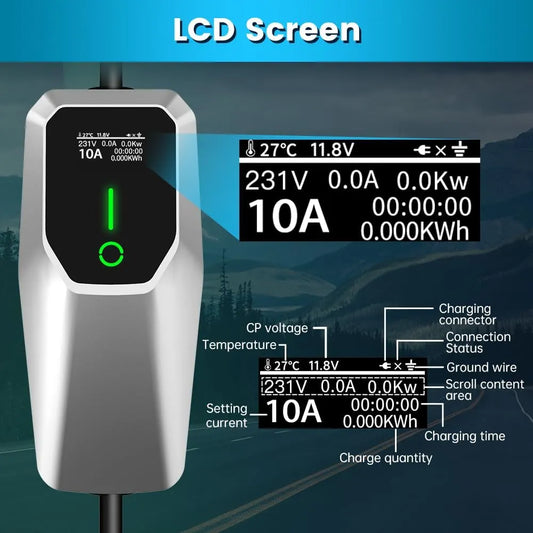 Chargeur EV portable 240 V 32 A (7,68 kW) avec câble de 26 pieds, fiches NEMA 14-50 et 5-15, station de charge SAE-J1772 niveaux 1 et 2
