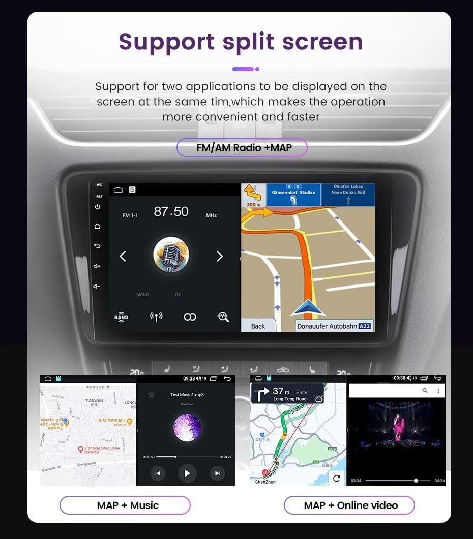 Autoradio Android 12 à écran tactile 10,1" pour Toyota Hiace (2013-2018) - 2+32 Go, CarPlay, Android Auto, GPS, FM, SWC, prise en charge de la vue arrière, kit de tableau de bord stéréo