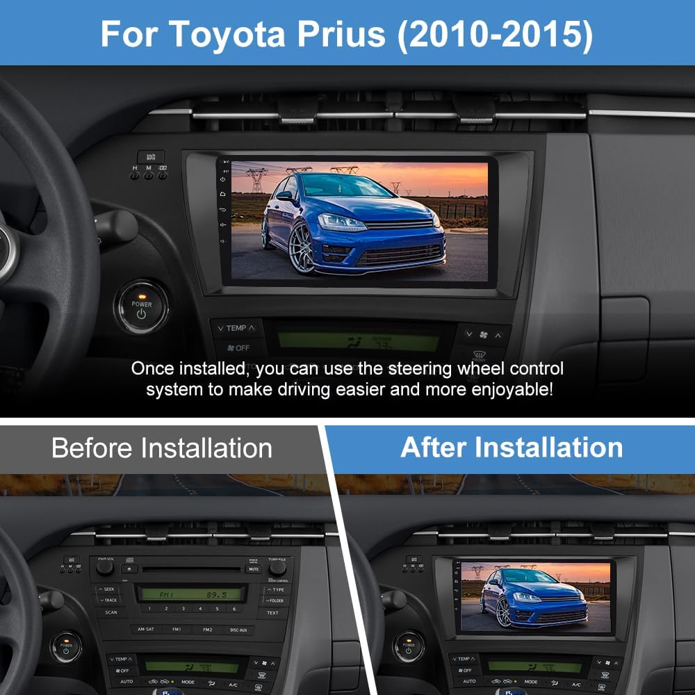 Autoradio 9" Android 13 pour Toyota Prius (2010-2015) - Radio à écran tactile avec CarPlay sans fil, Android Auto, Bluetooth, WiFi, navigation GPS