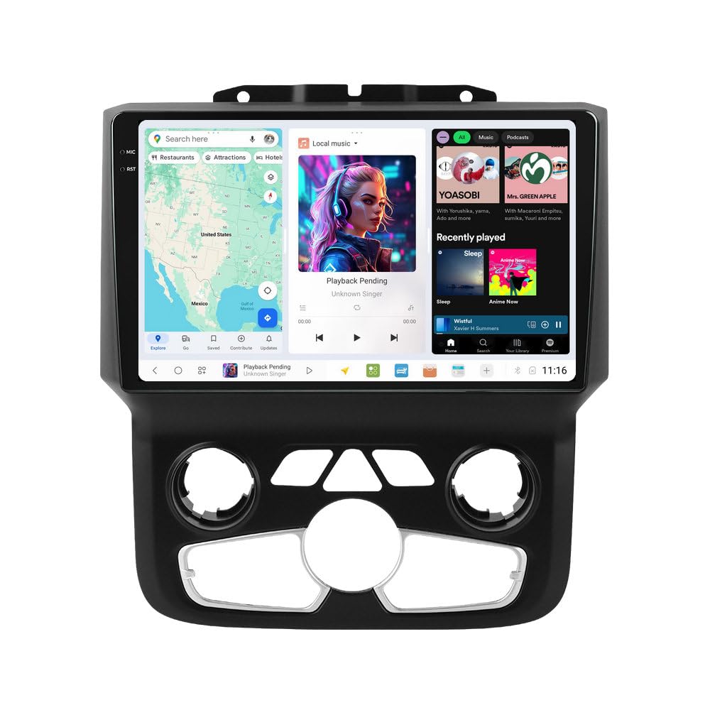 Stéréo de voiture Android 12 8 cœurs 9" pour Dodge Ram 2013-2018 : 4+64 Go, 1280 x 720, CarPlay/Android Auto sans fil, DSP, AM/FM, GPS, WiFi 5G, kit de tableau de bord de mise à niveau automatique AC