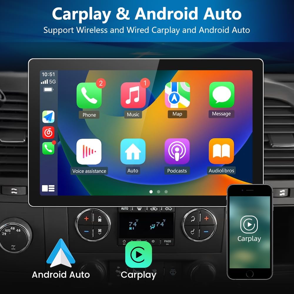 Autoradio Android 13 pour Chevrolet Silverado 2007-2013, Tahoe, Equinox, GMC Sierra, Yukon - 2+32 Go, CarPlay, Android Auto, Bluetooth, Navigation GPS