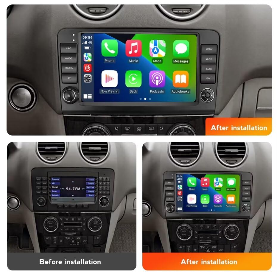 Autoradio Android 13 pour Mercedes Benz ML W164 GL X164 : 9" IPS Touch, 4+32 Go, 8 cœurs, CarPlay/Android Auto intégré, GPS, FM/AM, DSP, SWC