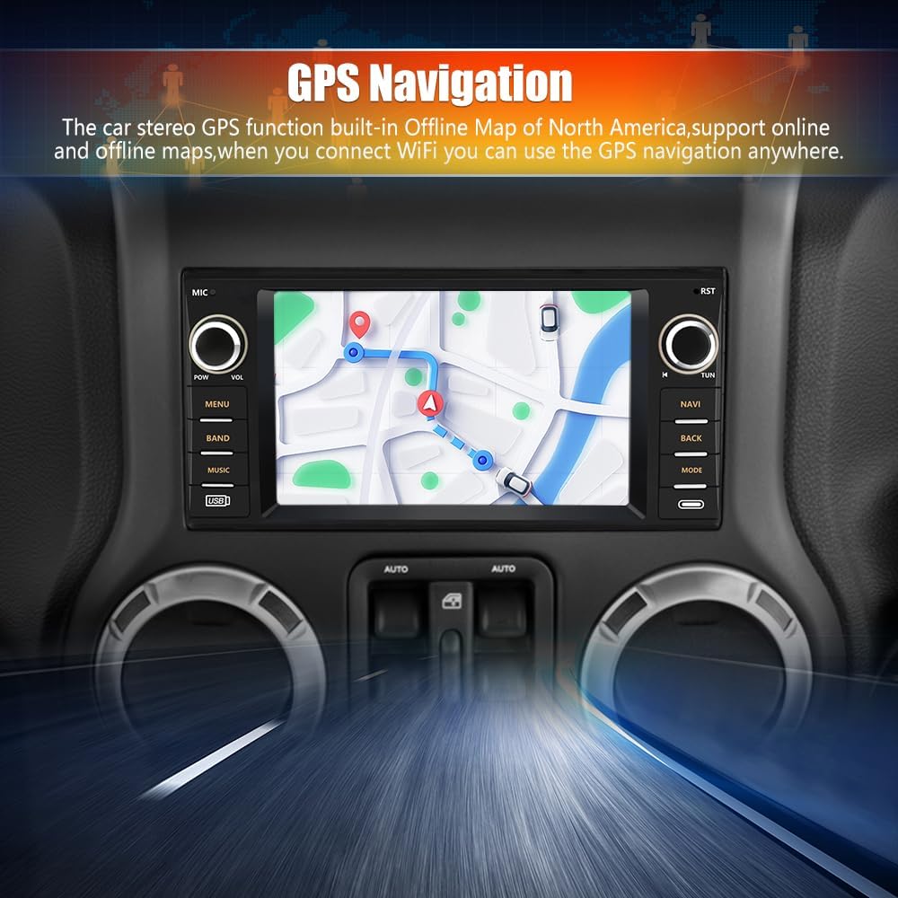 Autoradio pour Jeep Wrangler JK, Chrysler Dodge Ram 1500, écran tactile 7" avec CarPlay sans fil, Android Auto, WiFi, radio FM, caméra de recul