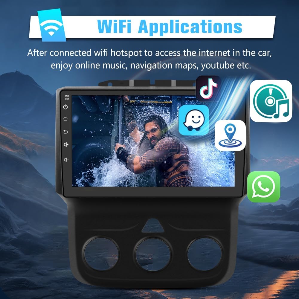 Autoradio Android 9" pour Dodge RAM 1500-3500 (2013-2018) avec WiFi 5G, CarPlay, Android Auto, 2+32 Go - Manuel AC uniquement