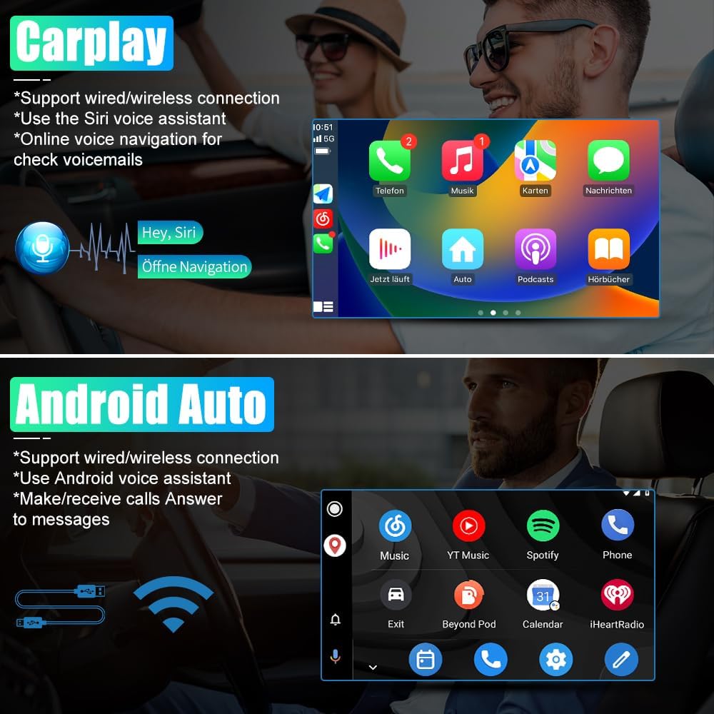 Stéréo de voiture Android pour Jeep Wrangler/Chrysler/Dodge Ram 1500 2007-2018 : écran tactile 7", CarPlay sans fil, WiFi, GPS, radio FM, caméra de recul