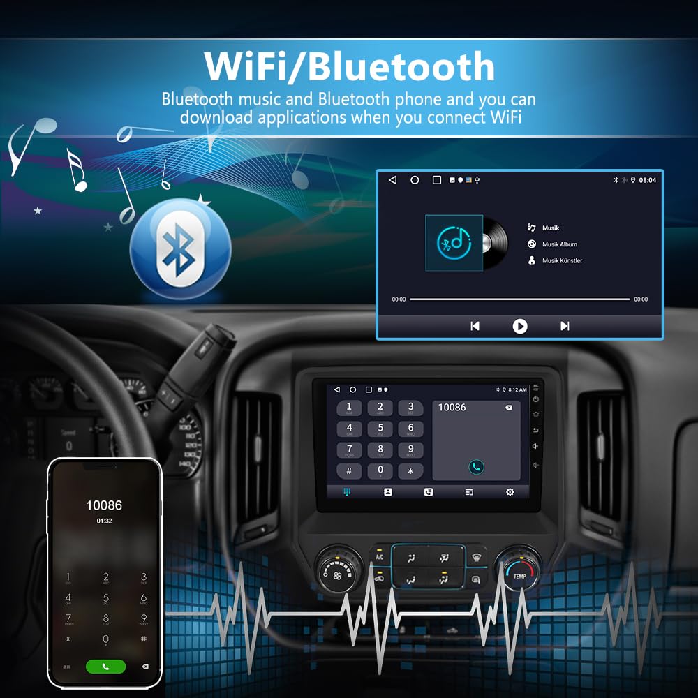 Autoradio Android pour Chevrolet Silverado/GMC Sierra 2014-2018 avec caméra de recul, CarPlay et Android Auto
