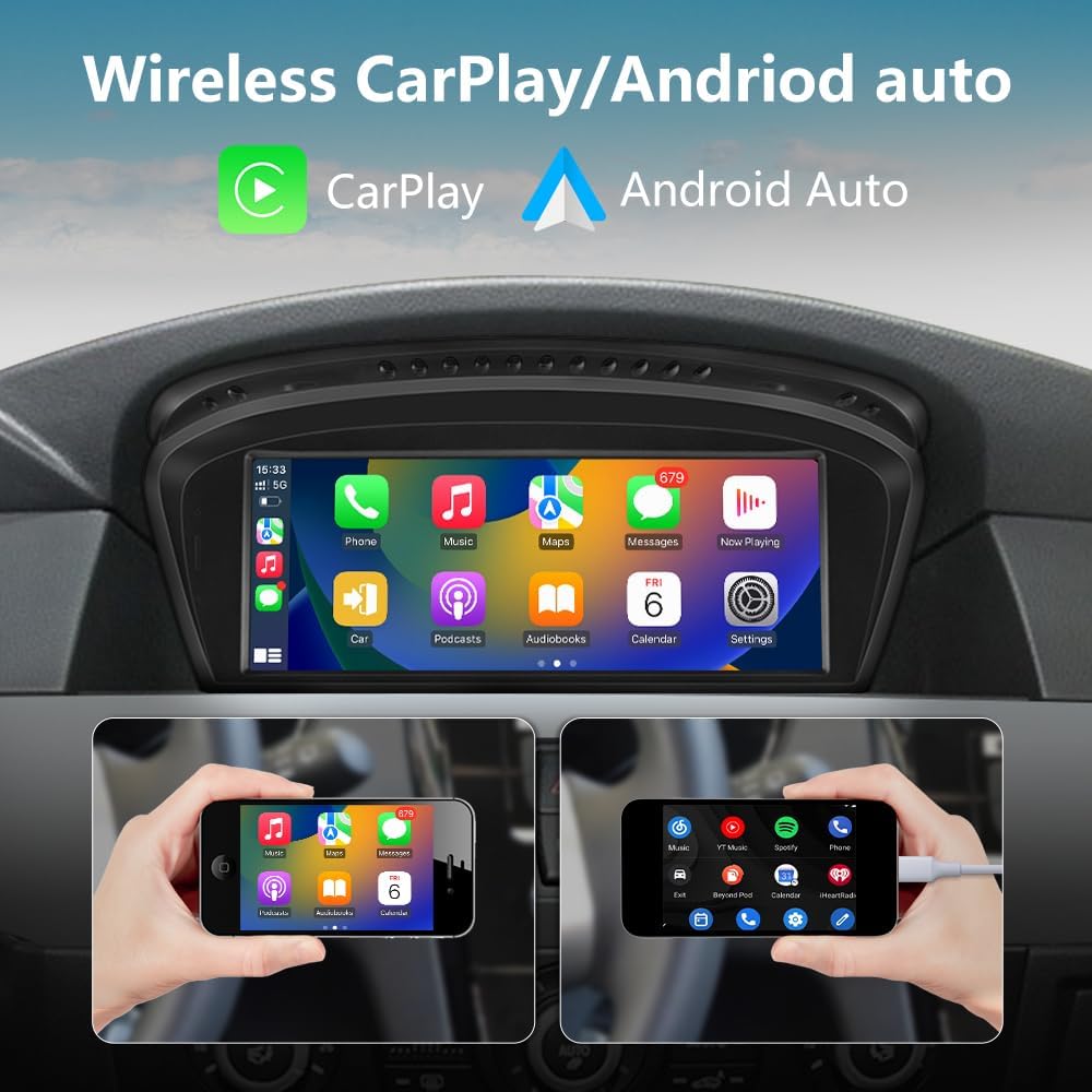 Autoradio Android pour BMW Série 3/5 E60 E90 E93, Écran 8.8", CarPlay/Android Auto, Caméra de Recul, Mise à Niveau 2004-2008 CCC.